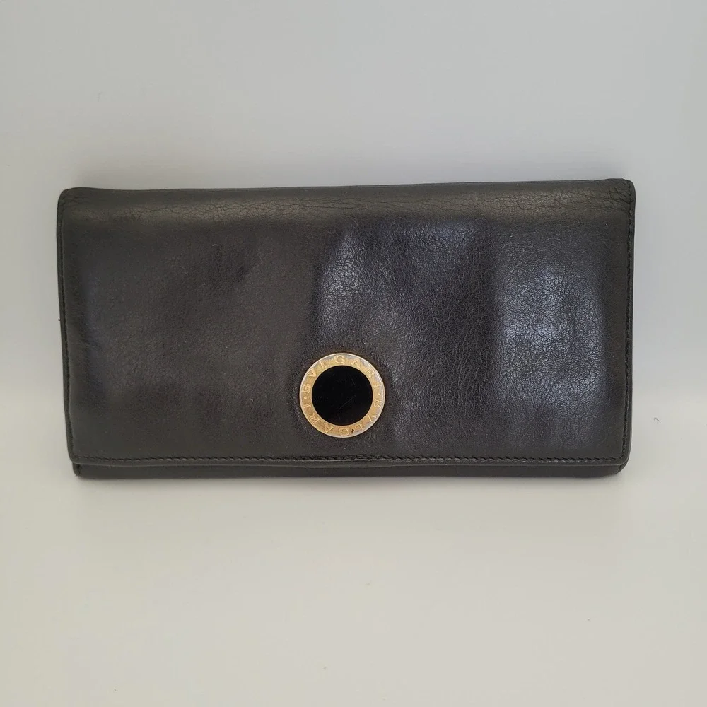 BVLGARI B.zero1 Black Leather Long Wallet Gold Logo MD-M15-32403 Italy